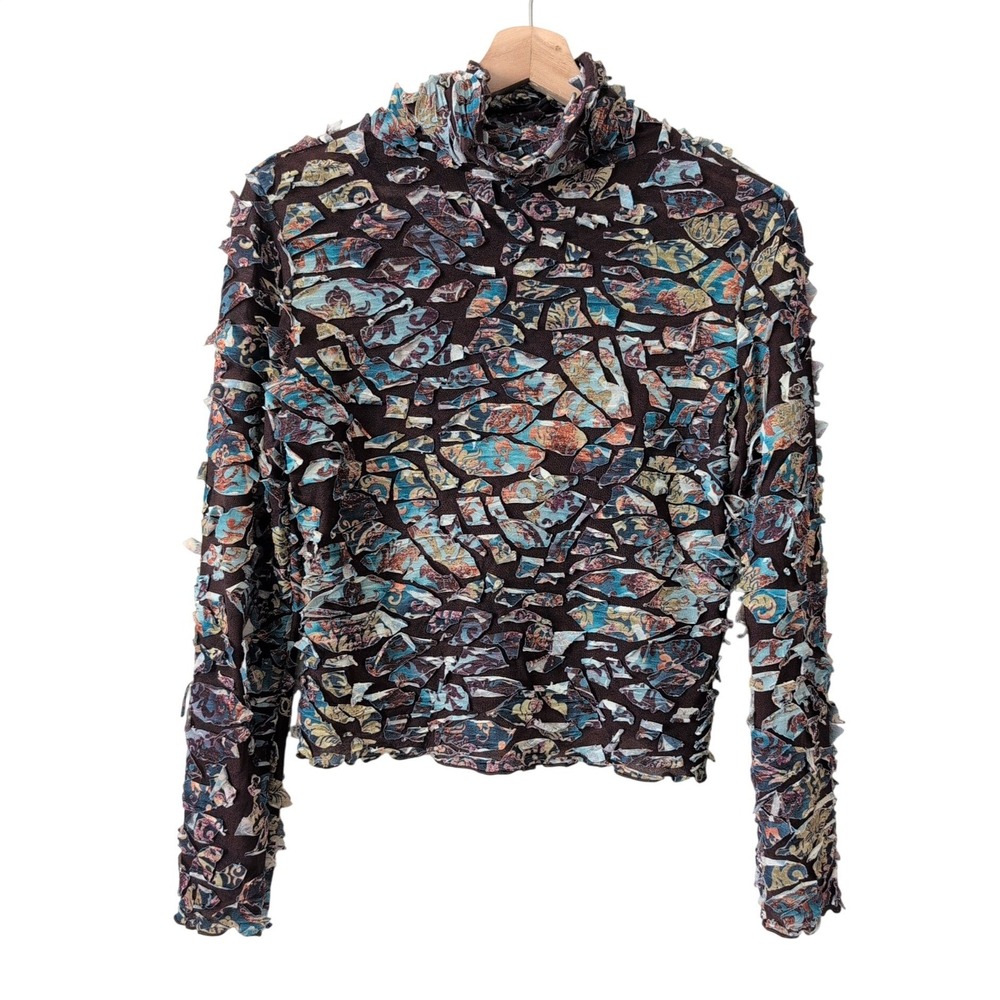 Sno Skins Womens Brown Mosaic Textured Long Sleeve Top M Art-To-Wear‎ Poetcore